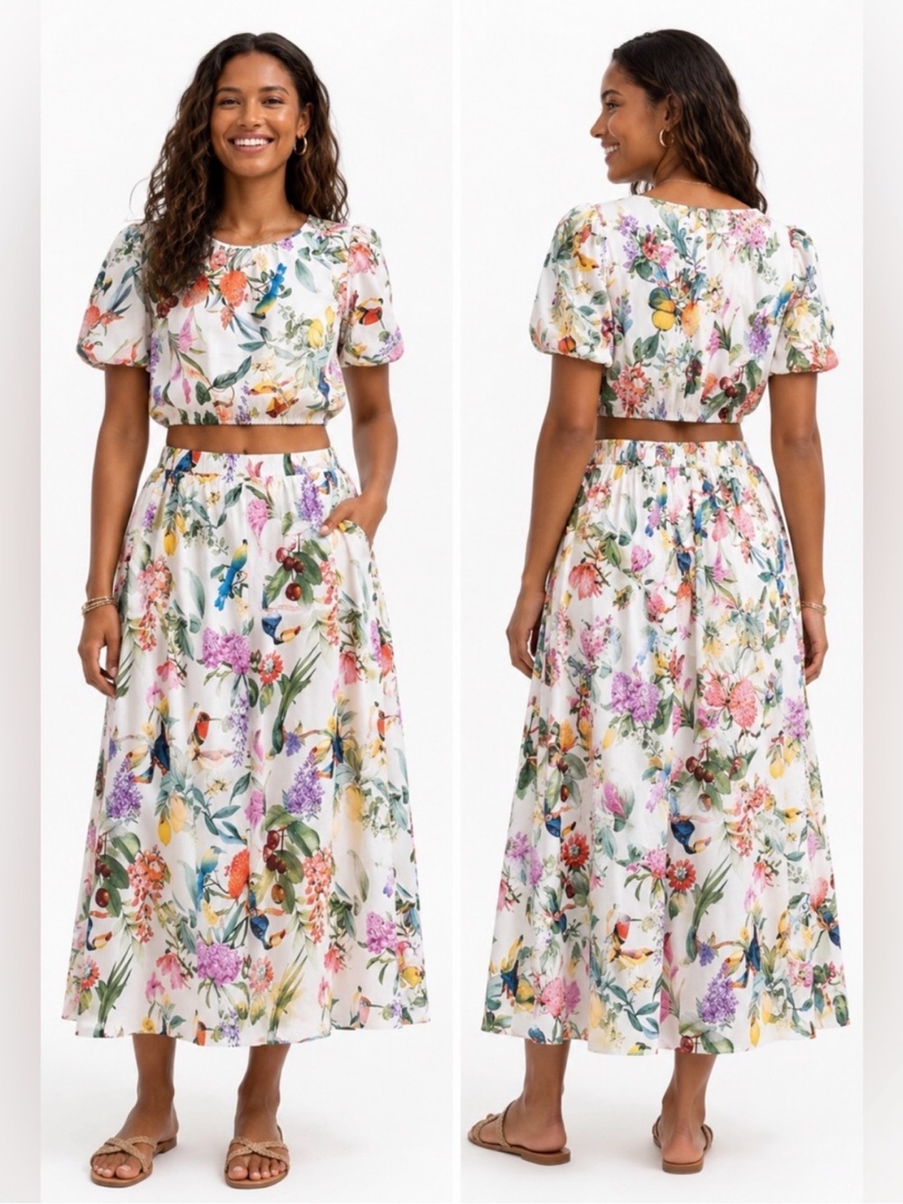 Calypso St. Barth Tropical Bird & Floral Two-Piece Set (Mixed Size) Large/XSmall